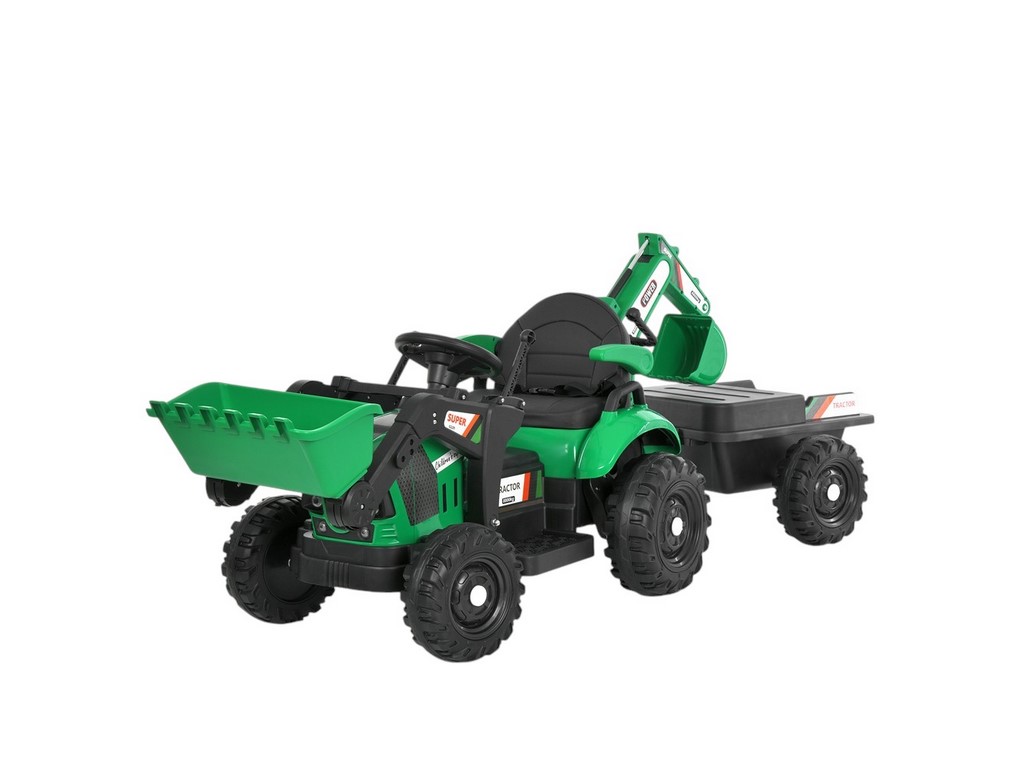 Трактор електричний M 6027EBLR-5 2 мотори 25W, причіп, акумулятор 12V, зелений, Bambi Racer