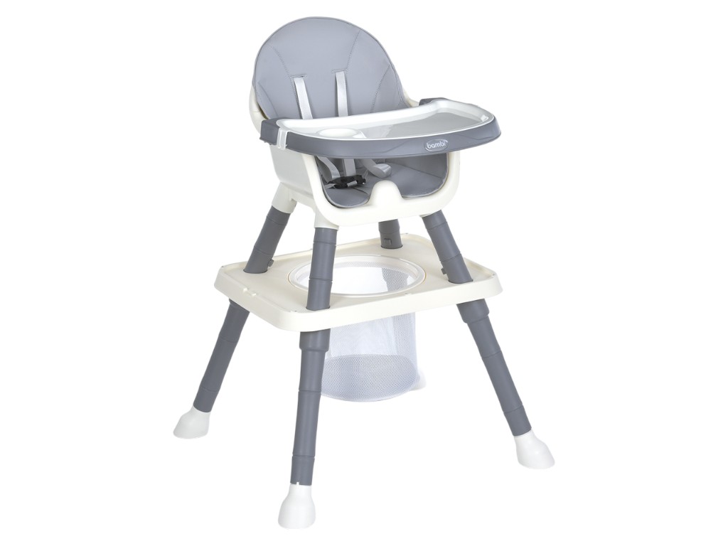 Стульчик для кормления детский, M 6041 Gray 5-в-1. стол-трансформер, экокожа, корзина