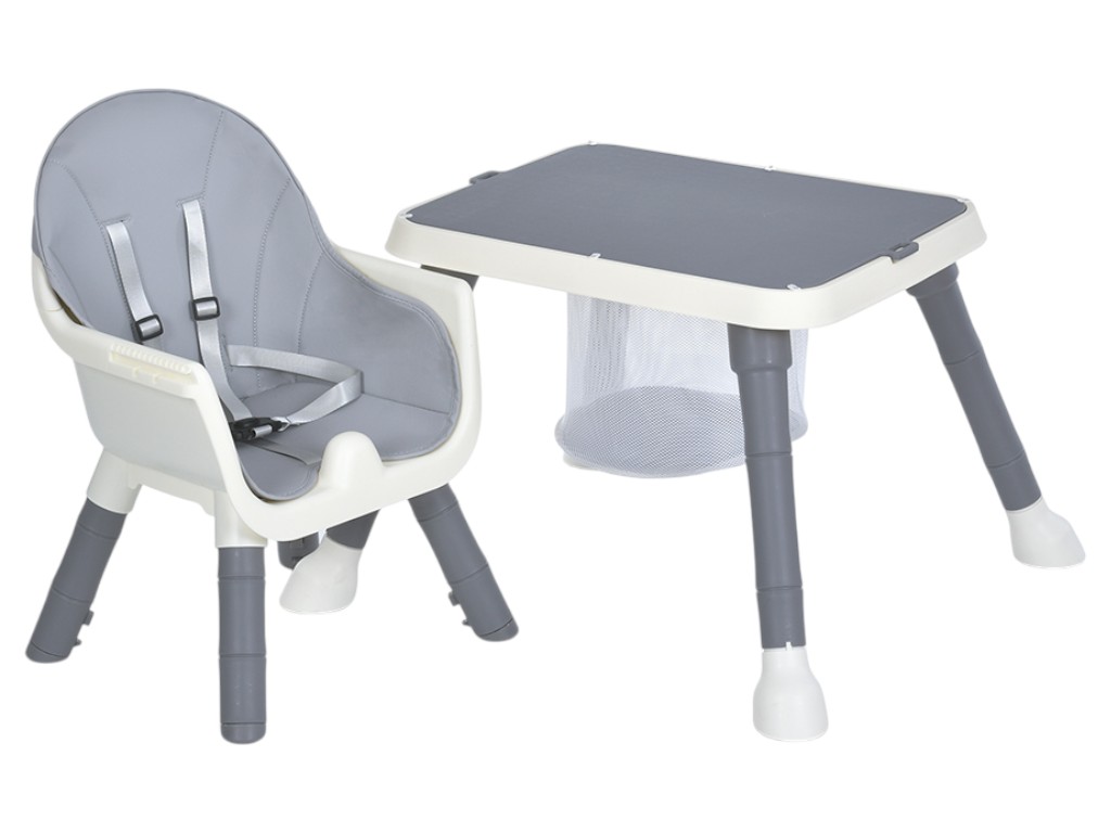 Стульчик для кормления детский, M 6041 Gray 5-в-1. стол-трансформер, экокожа, корзина