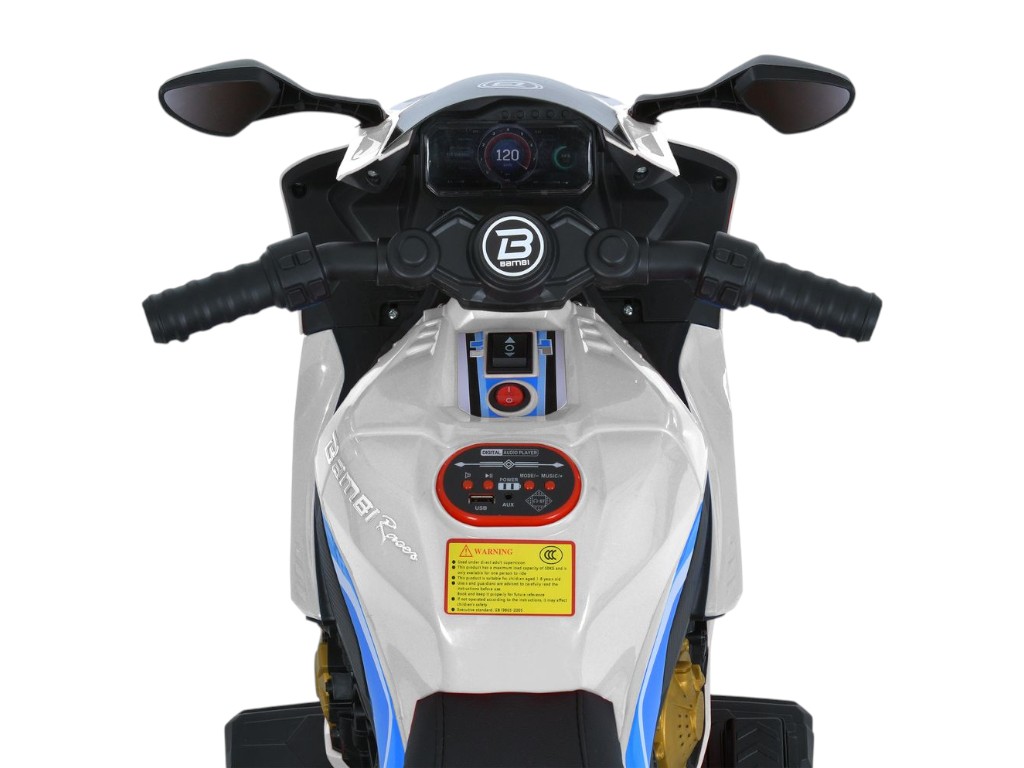 Електромотоцикл дитячий M 6220ELR-1, білий, зі світлом, музикою та Bluetooth, Bambi Racer
