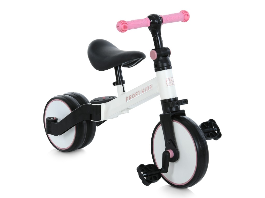 Дитячий велосипед-біговел MBB 1008 white pink, трансформер  3в1, Profi Kids