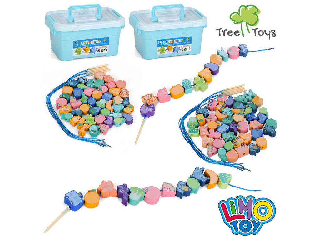 Шнуровка деревянная с фигурками MD 0145, набор для нанизывания, 2 вида, Tree Toys