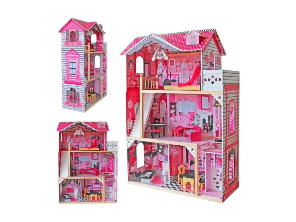 Будинок для ляльок дерев’яний MD 0158, 121 см, 3 поверхи з меблями, BabyToys