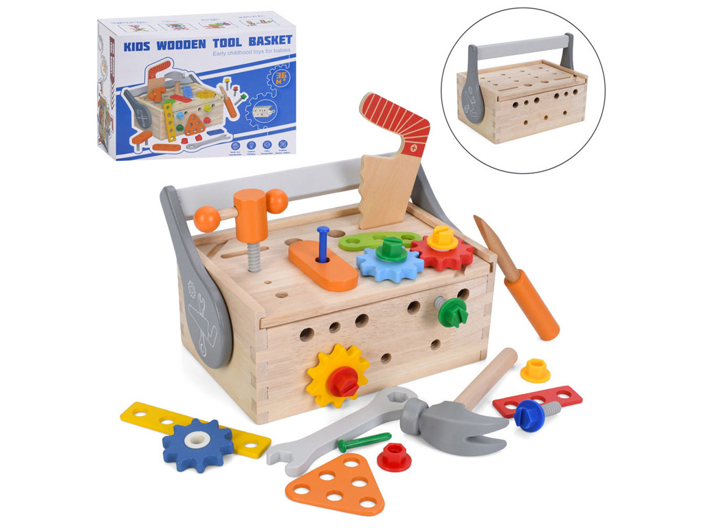 Конструктор дерев'яний з інструментами MD 0749, 25 см, на шурупах, BabyToys