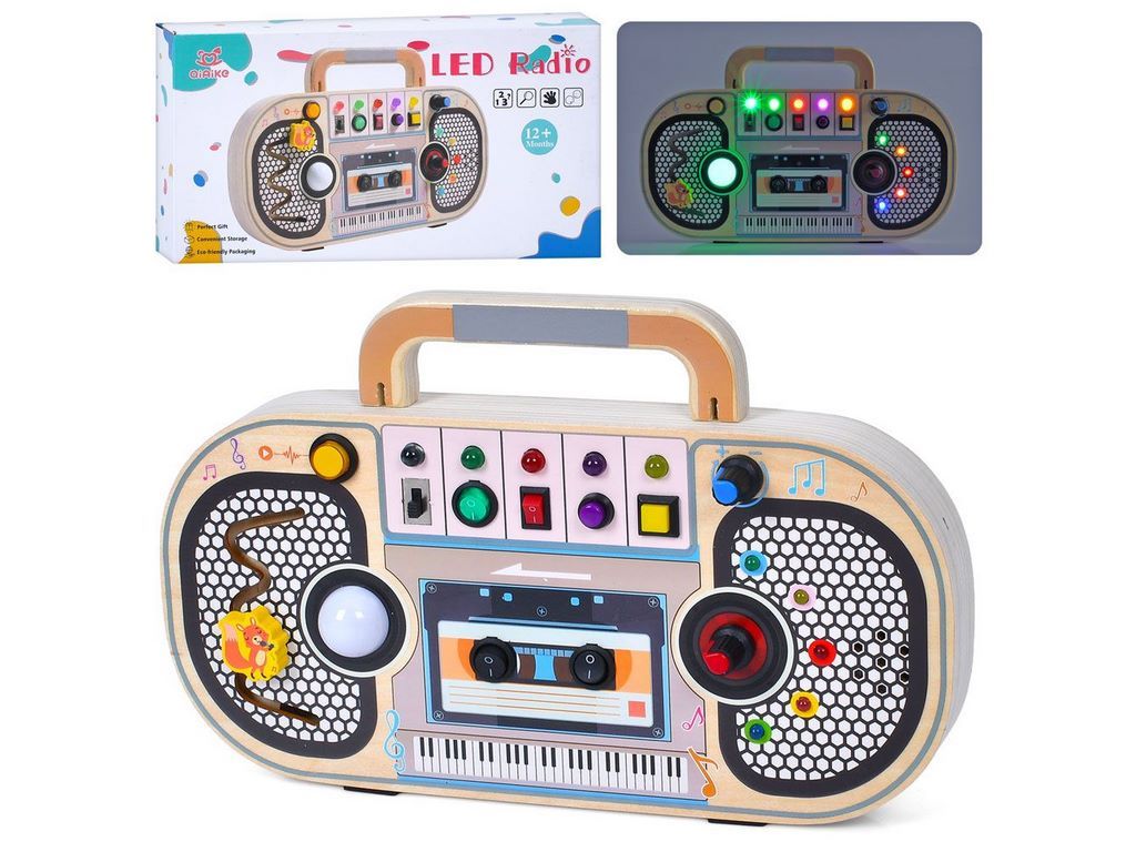 Деревянная игрушка Бизиборд, музыкальная игра-магнитофон