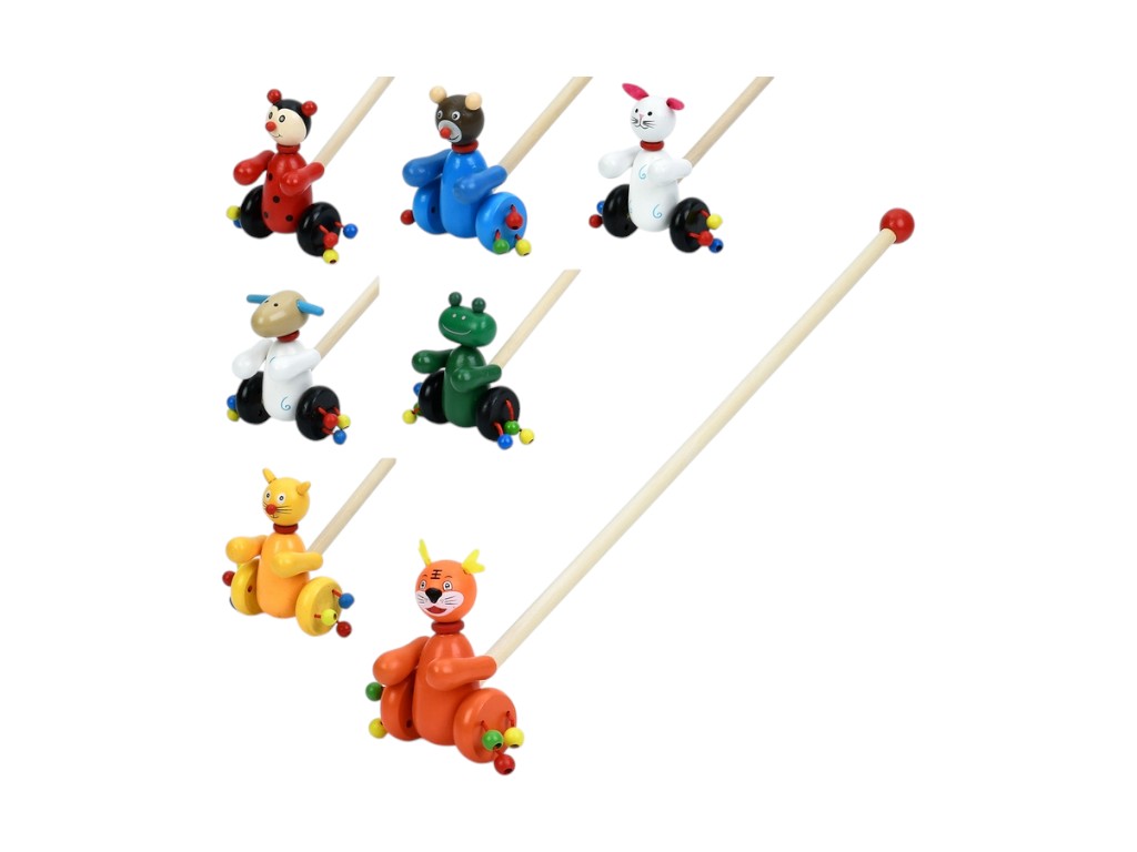 Деревянная игрушка Каталка на палке 49см, животное 10см, 8 видов