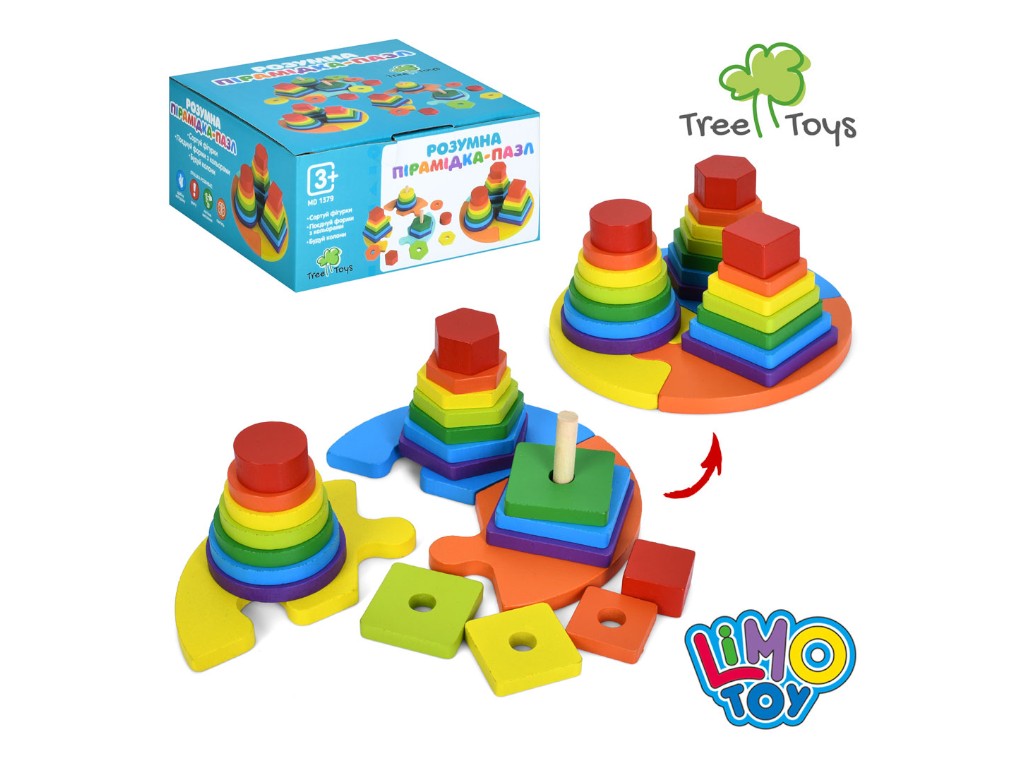 Игрушка деревянная пирамидка-пазл MD 1379 Геометрика 17 см, Tree Toys