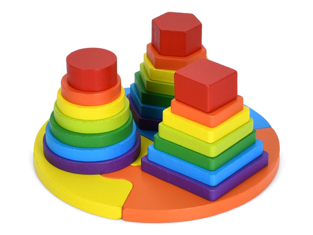 Игрушка деревянная пирамидка-пазл MD 1379 Геометрика 17 см, Tree Toys