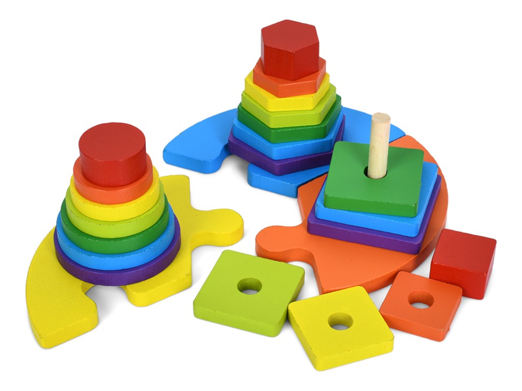 Игрушка деревянная пирамидка-пазл MD 1379 Геометрика 17 см, Tree Toys