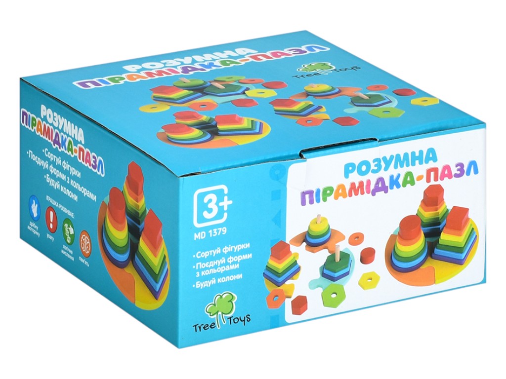 Игрушка деревянная пирамидка-пазл MD 1379 Геометрика 17 см, Tree Toys