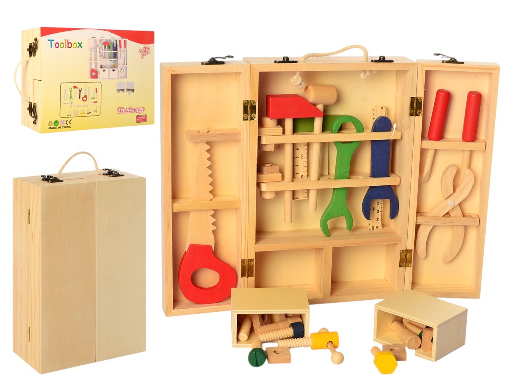 Набор инструментов деревянный MD 2402, в чемодане, 30 см, с аксессуарами, BabyToys