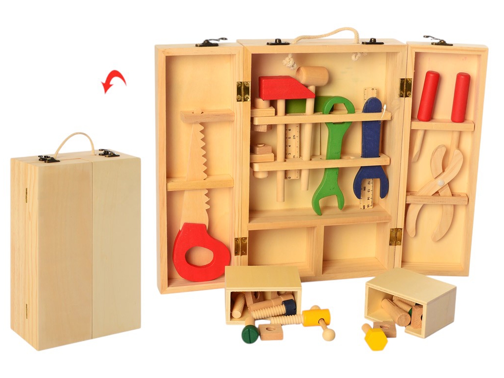 Набор инструментов деревянный MD 2402, в чемодане, 30 см, с аксессуарами, BabyToys
