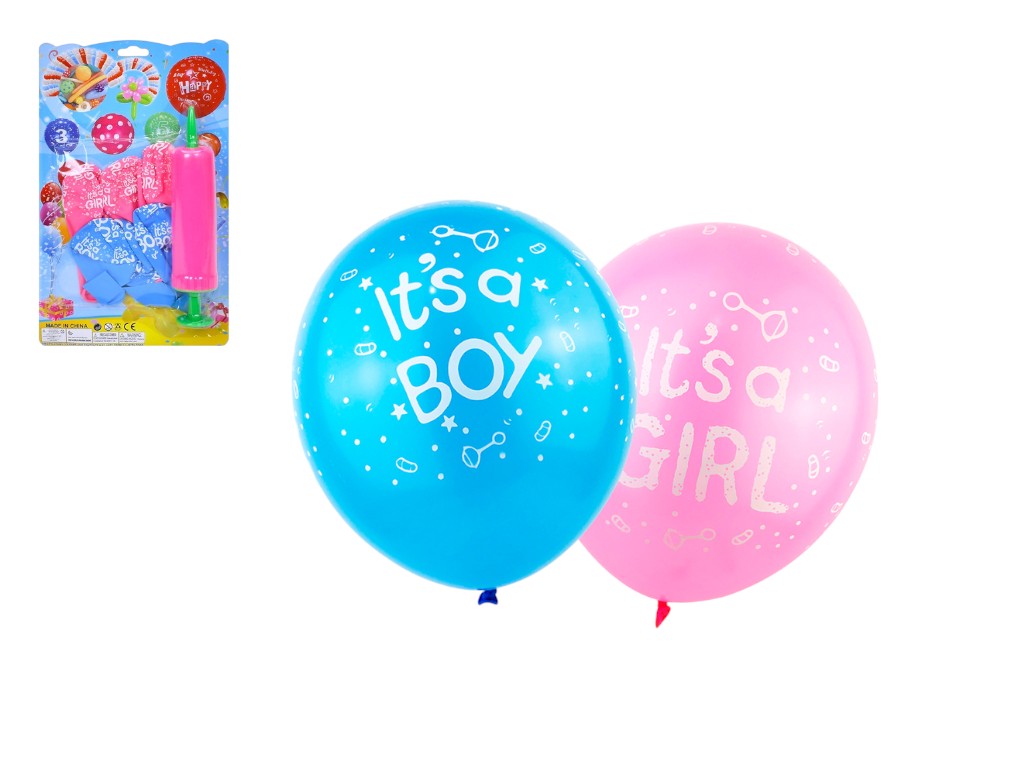 Воздушные шарики It's a Girl / It's a Boy, 6 шт, насос