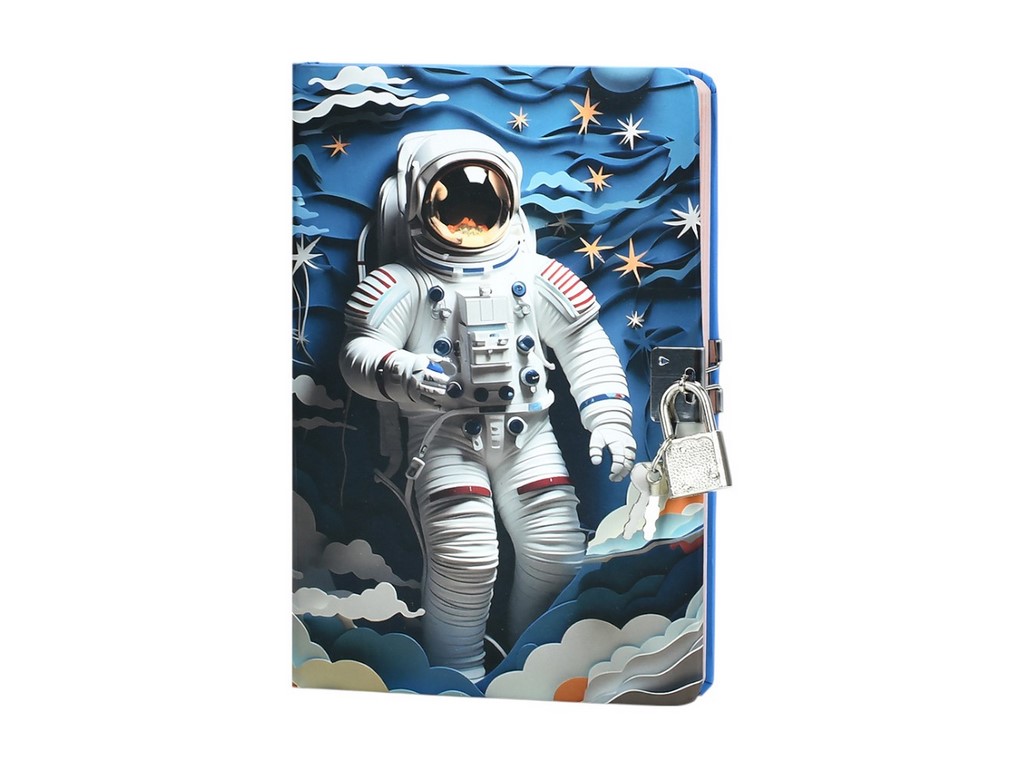 Блокнот с замком и ключом в клетку, космонавт, 4 дизайна (цена за 1шт)