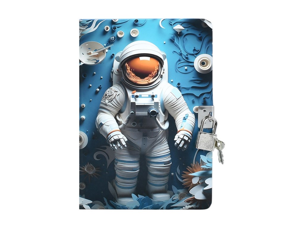 Блокнот с замком и ключом в клетку, космонавт, 4 дизайна (цена за 1шт)