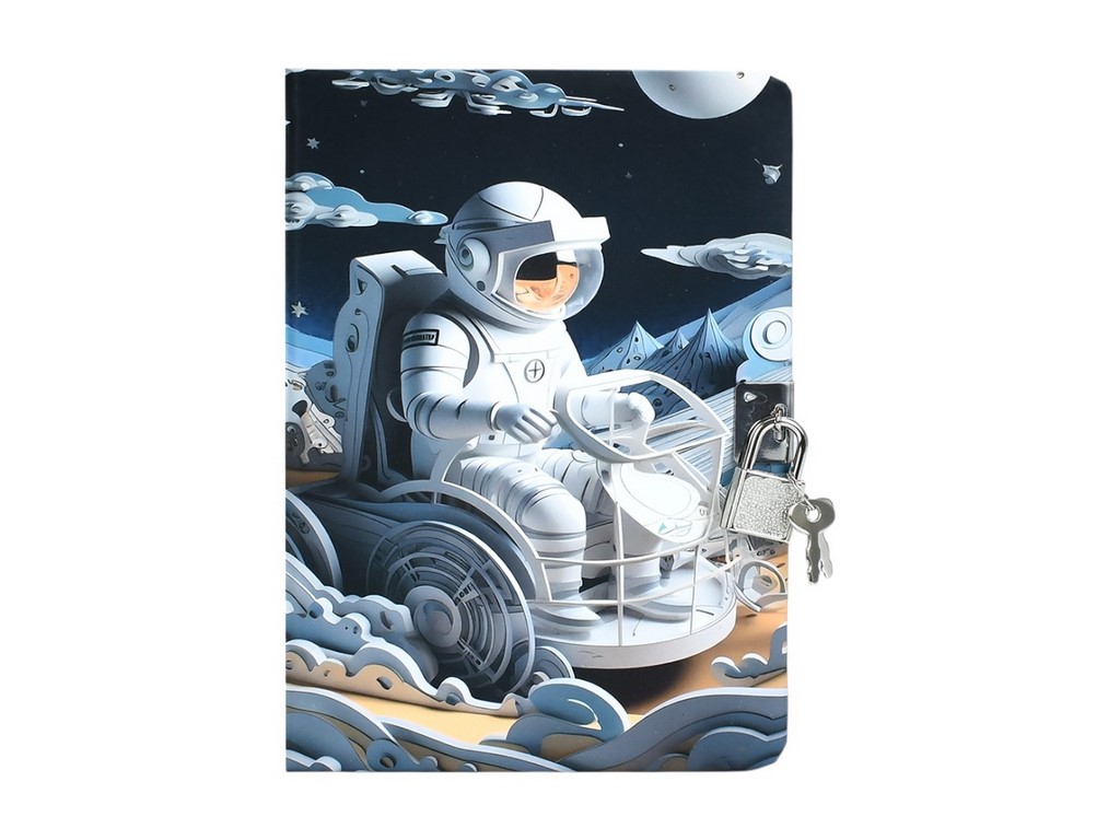 Блокнот с замком и ключом в клетку, космонавт, 4 дизайна (цена за 1шт)