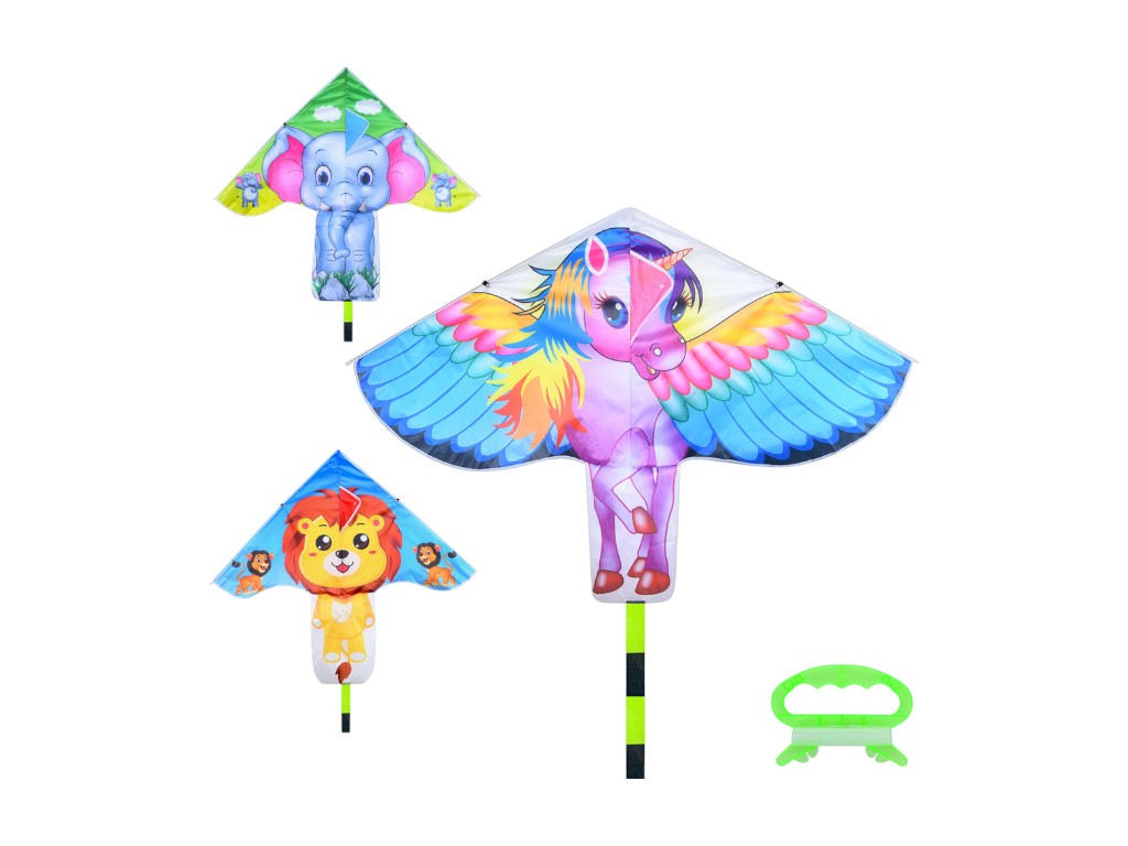 Воздушный змей с хвостом, ширина 120 см, длина 86 см, разные звери, в пакете (цена за 1шт)