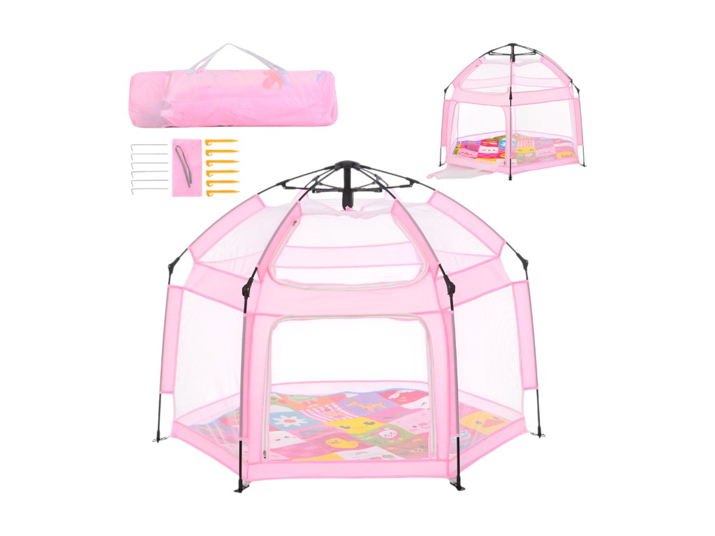 Намет автоматичний MR 1512 Powder Pink 146×127×110 см, вхід на блискавці, BabyToys