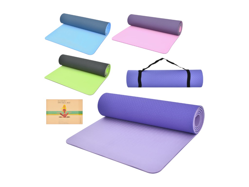 Коврик для йоги двухсторонний MS 0613-23, 183 см, толщина 0,8 см, ремешок, BabyToys
