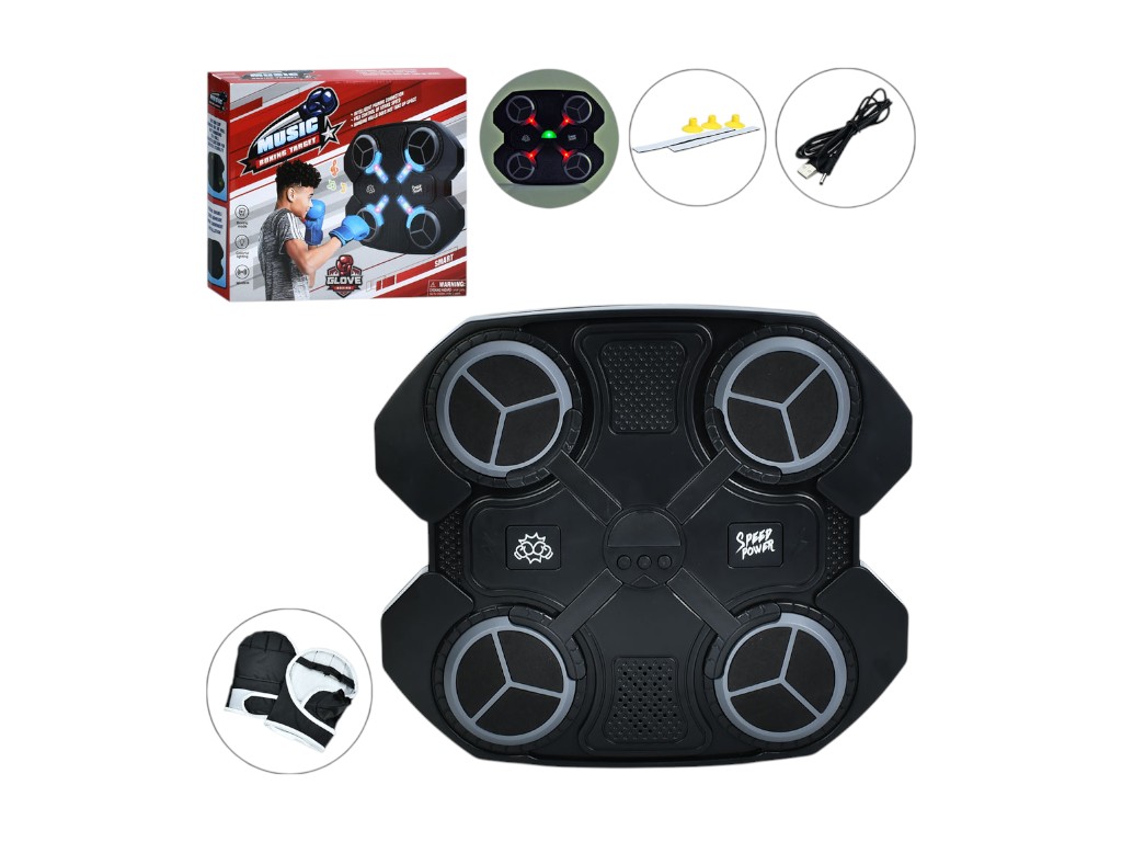 Игрушка настенный боксерский тренажер с Bluetooth, музыкой, светом и перчатками для детей