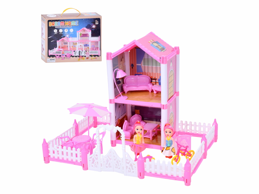 Дом для кукол со светом SH99-2, 30 см, 2 этажа с мебелью и куклами, BabyToys