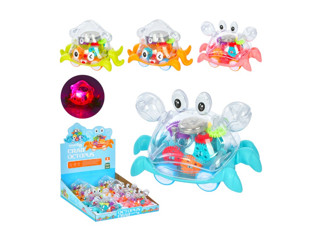 Игрушка морское животное, шестерни, звук, свет, 2 вида, 4 цвета, (цена за 1шт)