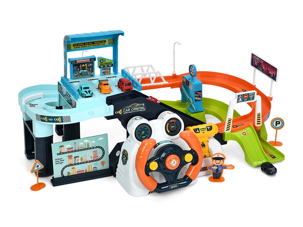 Игрушка гараж 2в1 с лифтом, светом, музыкой и машинками, подвижные детали