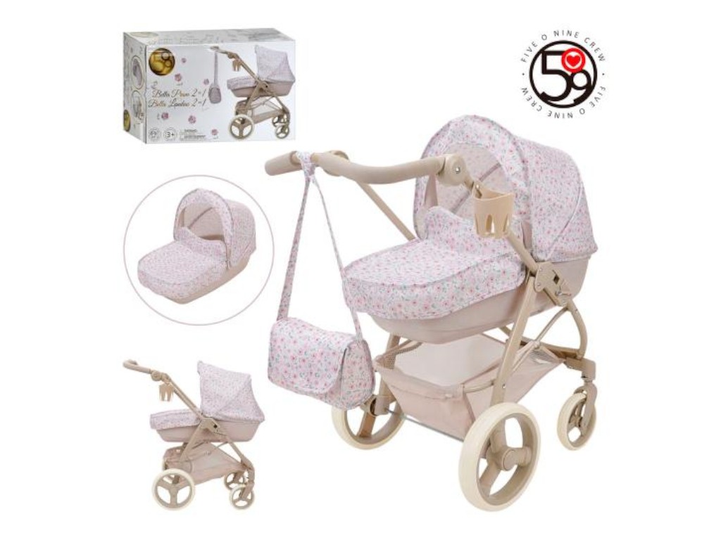 Коляска классическая для куклы T726056, с люлькой, сумкой и корзинкой, FiVEoNiNE