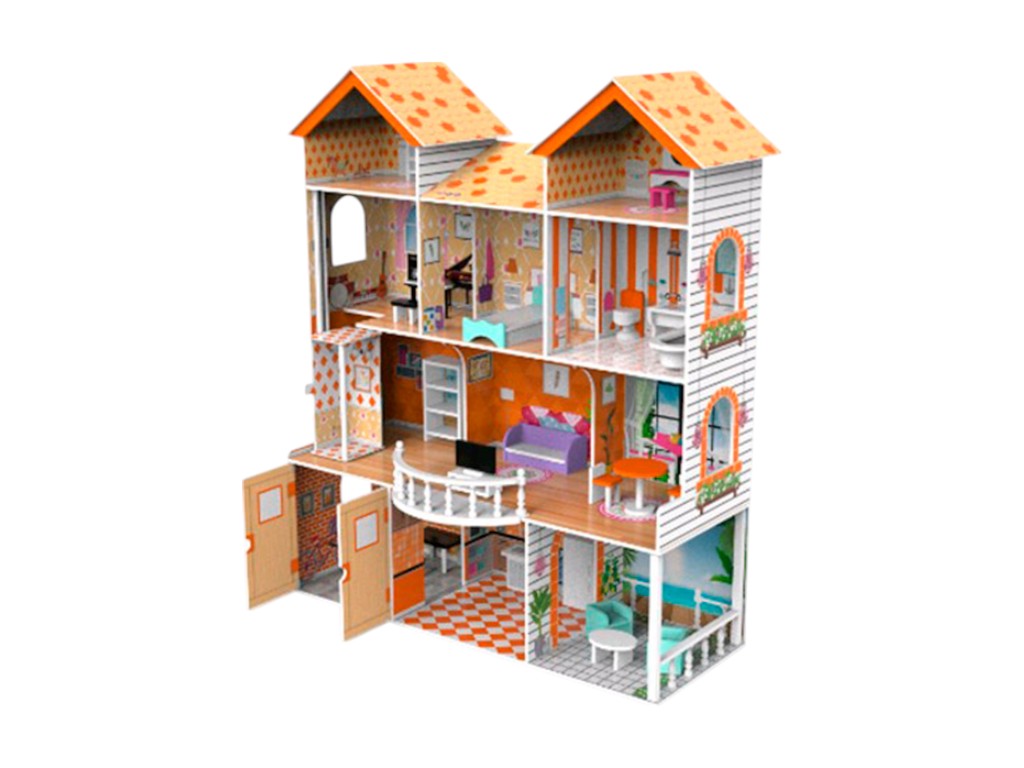 Дом для кукол деревянный TX1283, 126 см, 3 этажа с мебелью, BabyToys