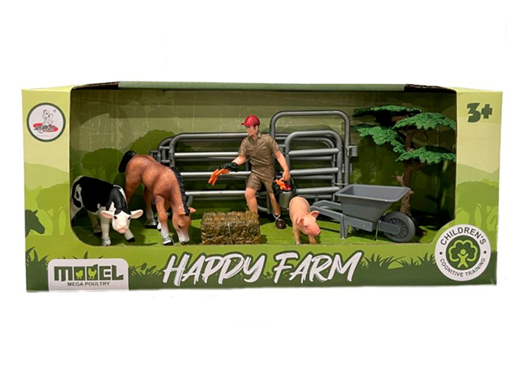 Набор фигурок ферма XTY-811 9 см, животные 3 шт., с тележкой и забором