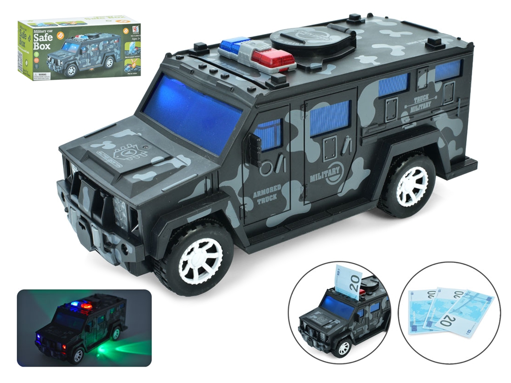 Игрушечная военная машина-копилка, ездит, музыка и свет, 2 режима