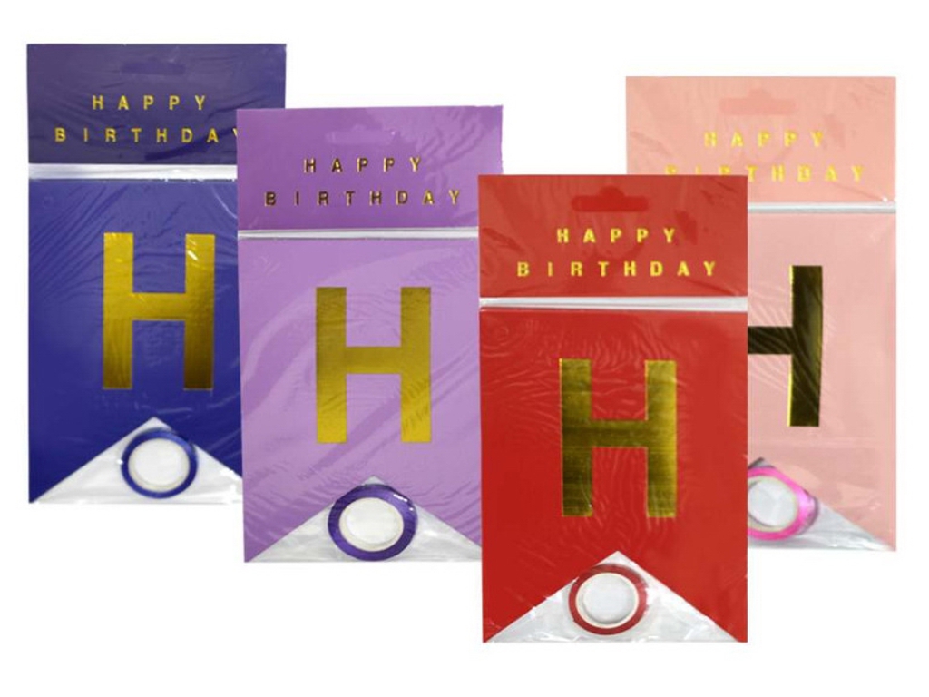 Растяжка праздничная флажке Happy Birthday с золотой отделкой, 16,5×11,5 см, микс видов