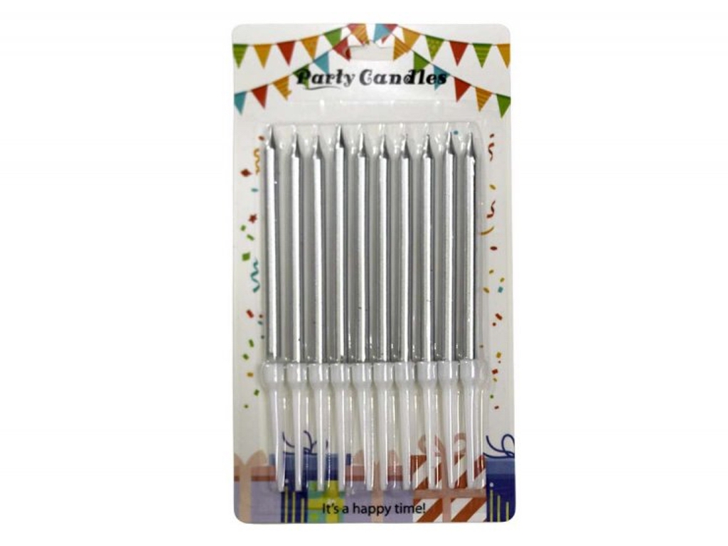 Набор свечей для торта Party Candle, 10 шт, 10 см, серебряные, Party Candle 10641