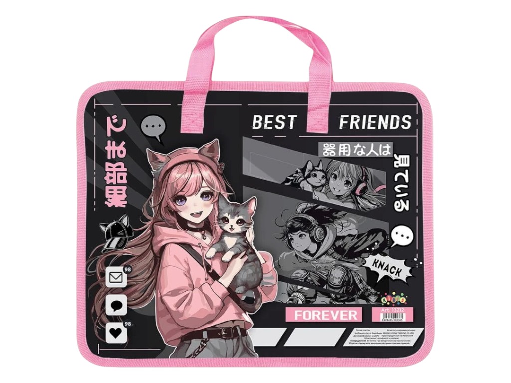 Папка пластиковая с текстильными ручками Anime Girls, KIDIS 13212