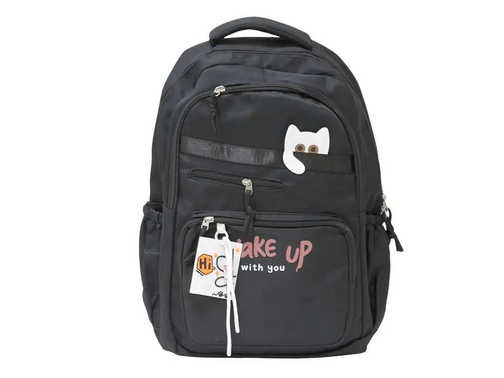 Рюкзак підлітковий Wake Up з котиком, 47×30 см, чорний