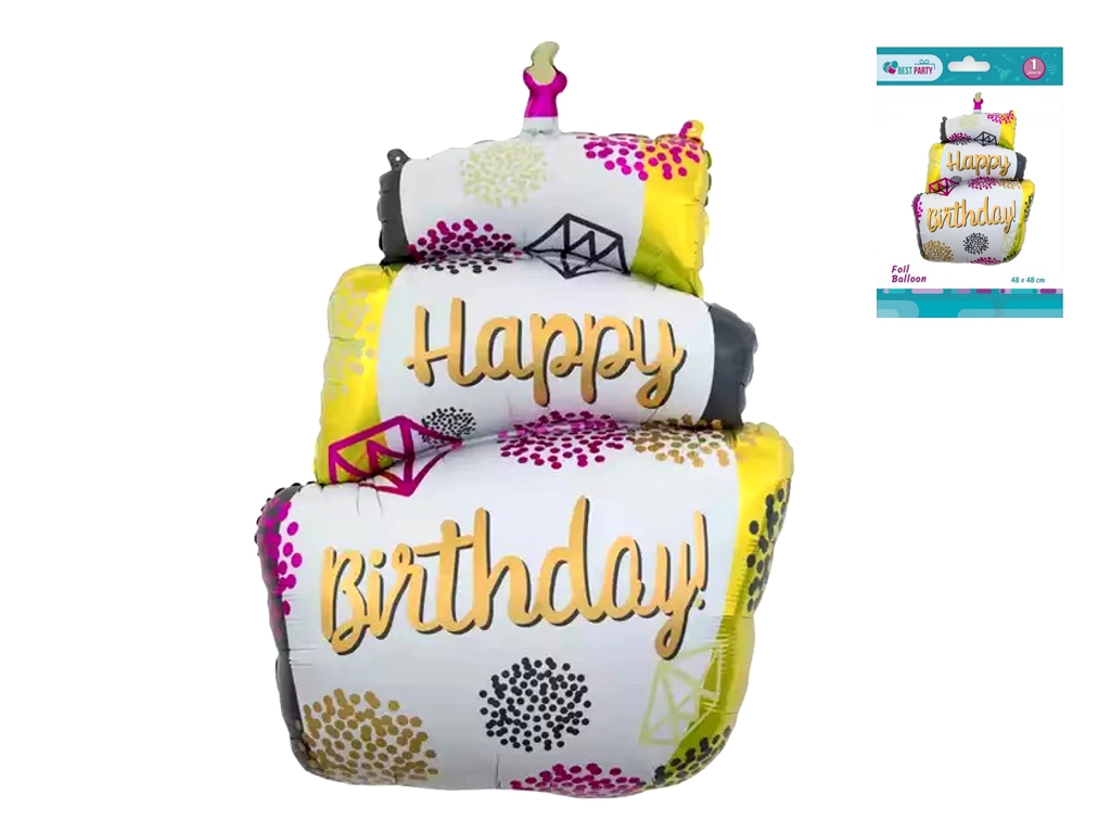 Фольгированный воздушный шарик Happy Birthday Торт, 64×110 см