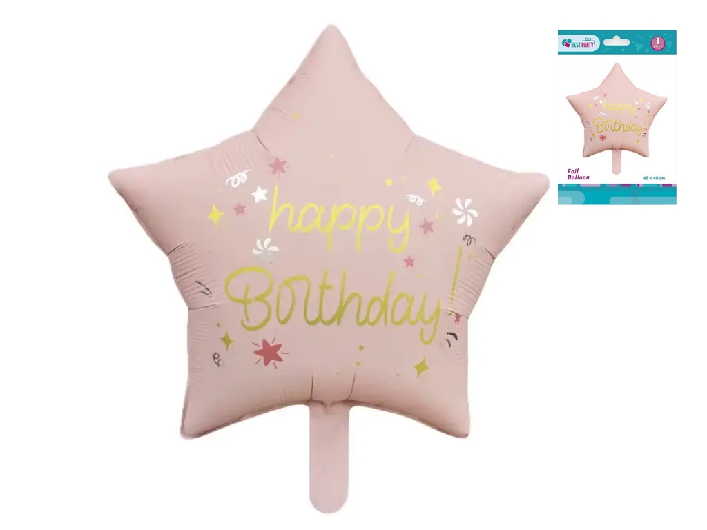 Фольгированный воздушный шар Happy Birthday в форме звезды, розовый, 48×48 см