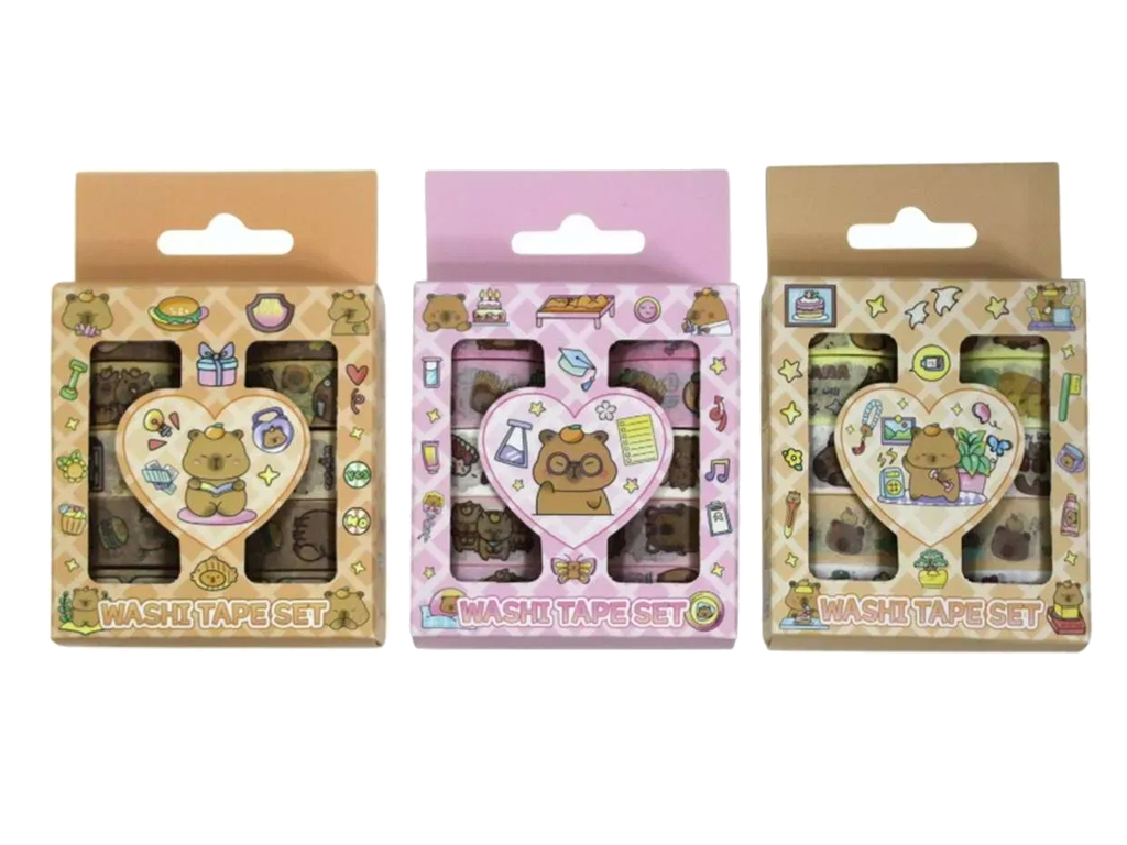 Лента декоративная бумажная Washi Капибара, 1,5 см × 1 м, 3 вида (цена за 1 набор)