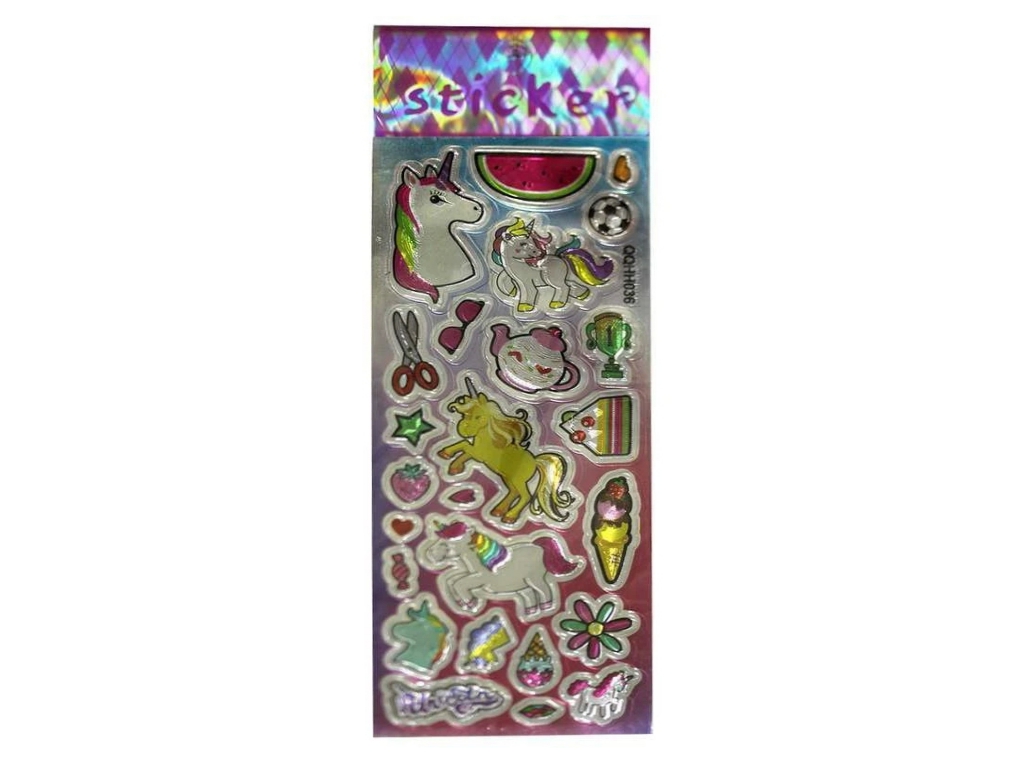 Наклейки пластиковые лазерные Единороги, 7×17 см, объемные, QQHH036