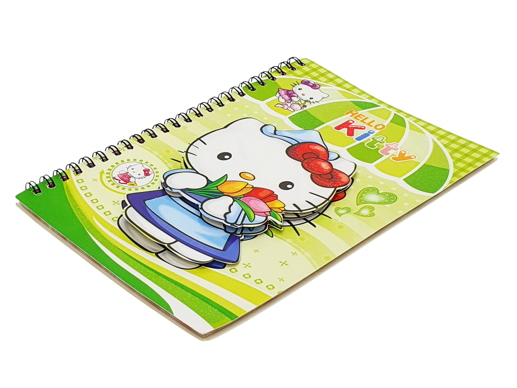 Блокнот А5 Hello Kitty на спіралі 40 аркушів, Об'ємна обкладинка з глітером, X132
