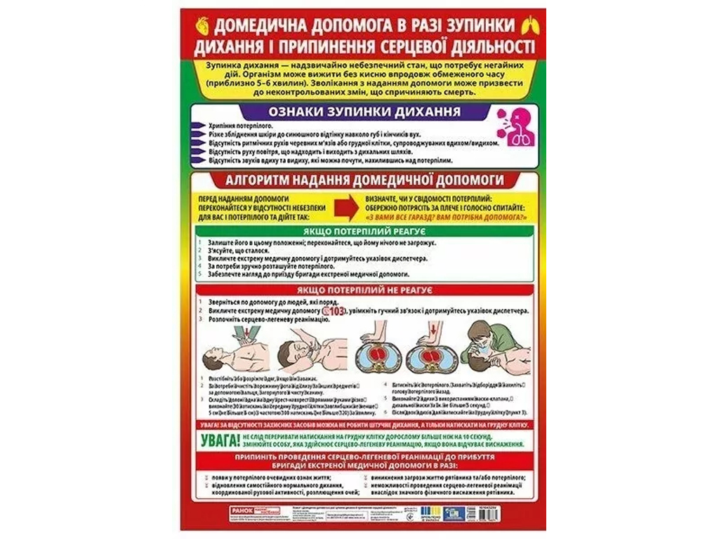 Плакат "Домедицинская помощь в случае остановки дыхания и прекращения сердечной деятельности", Ранок