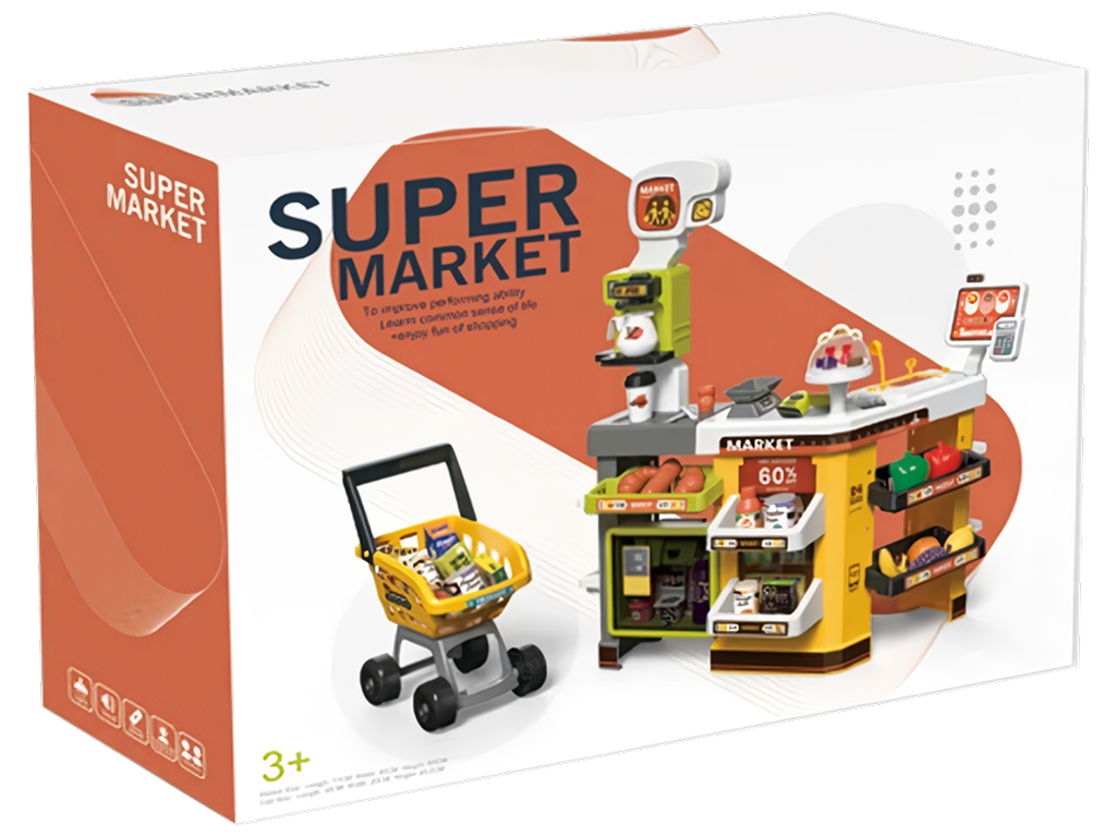 Игровой супермаркет со светом, звуком, холодным паром и тележкой, 65 предметов