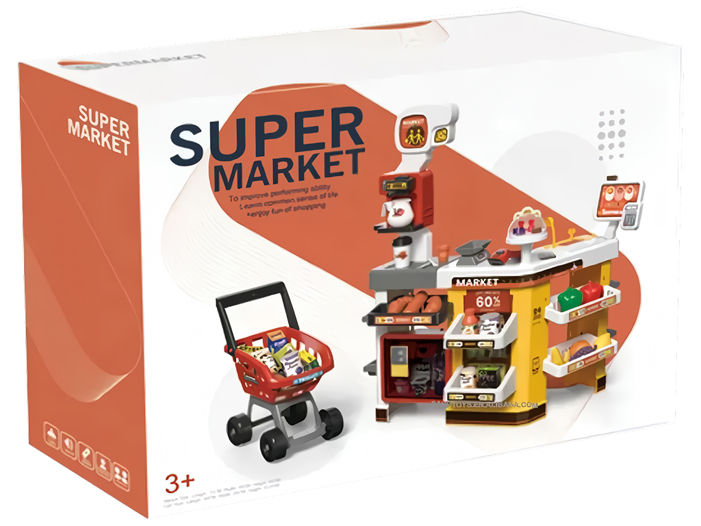 Игровой супермаркет со светом, звуком, паром и тележкой, 65 предметов