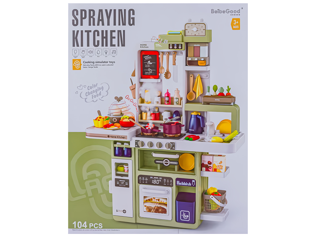Игровая детская кухня со светом, звуком, паром и водой, 104 предмета