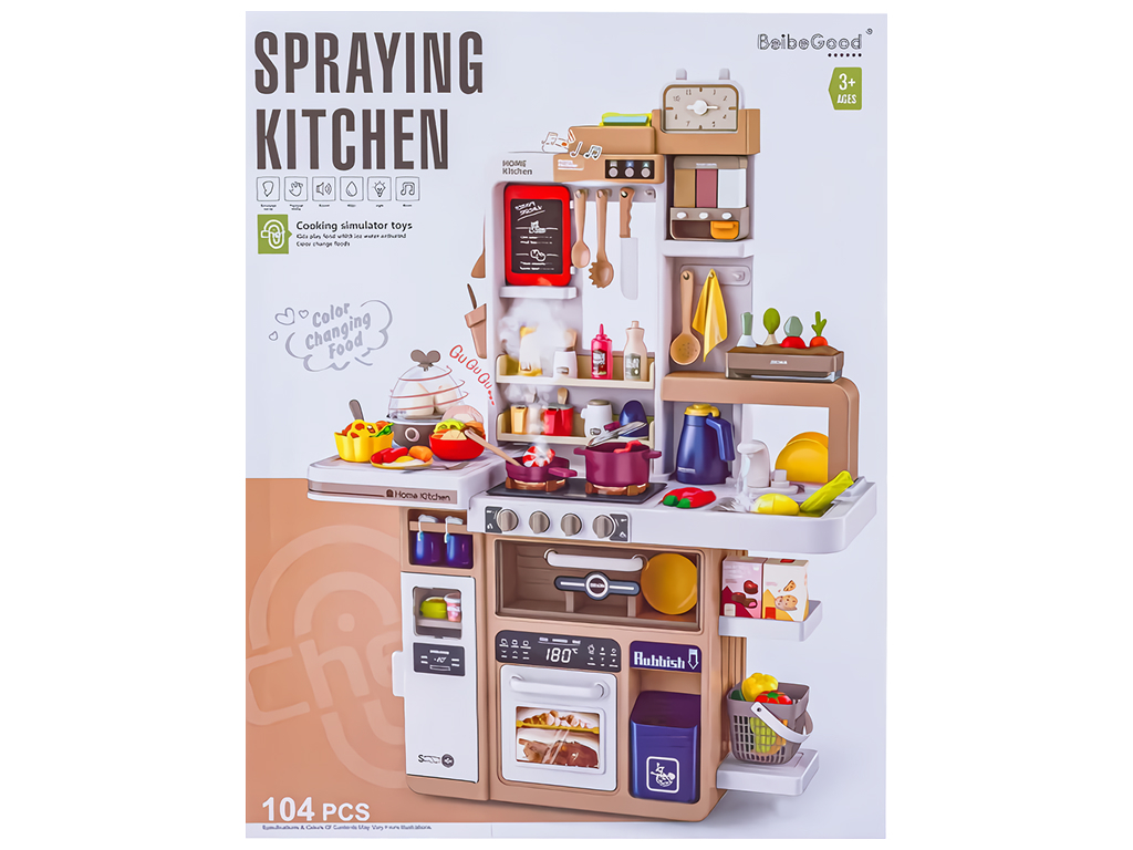 Игровая детская кухня с водой, паром, светом и звуком, 104 предмета