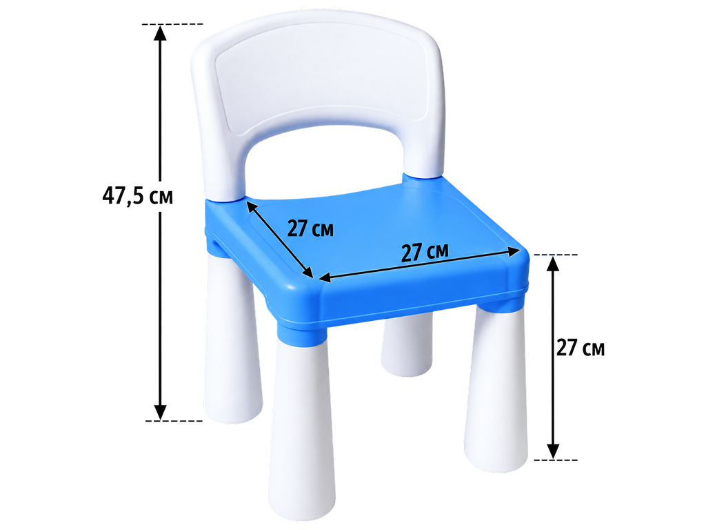 Детский стул со спинкой Bamsic 6026, васильково-белый, пластик
