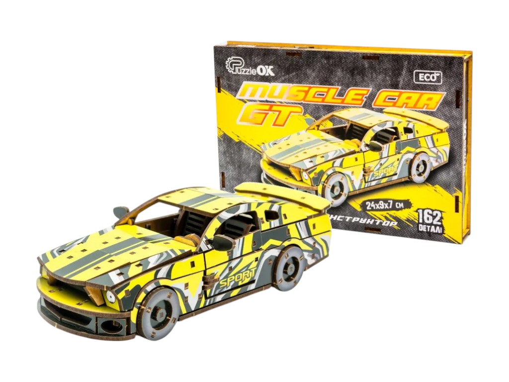 Деревянный 3D конструктор модель автомобиля Muscle Car GT, 24 см, сборная модель, PuzzleOk