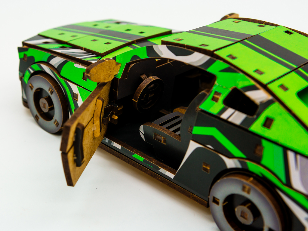 Дерев'яний 3D конструктор зелений Muscle Car, 162 деталі, PuzzleOk Puz-00946