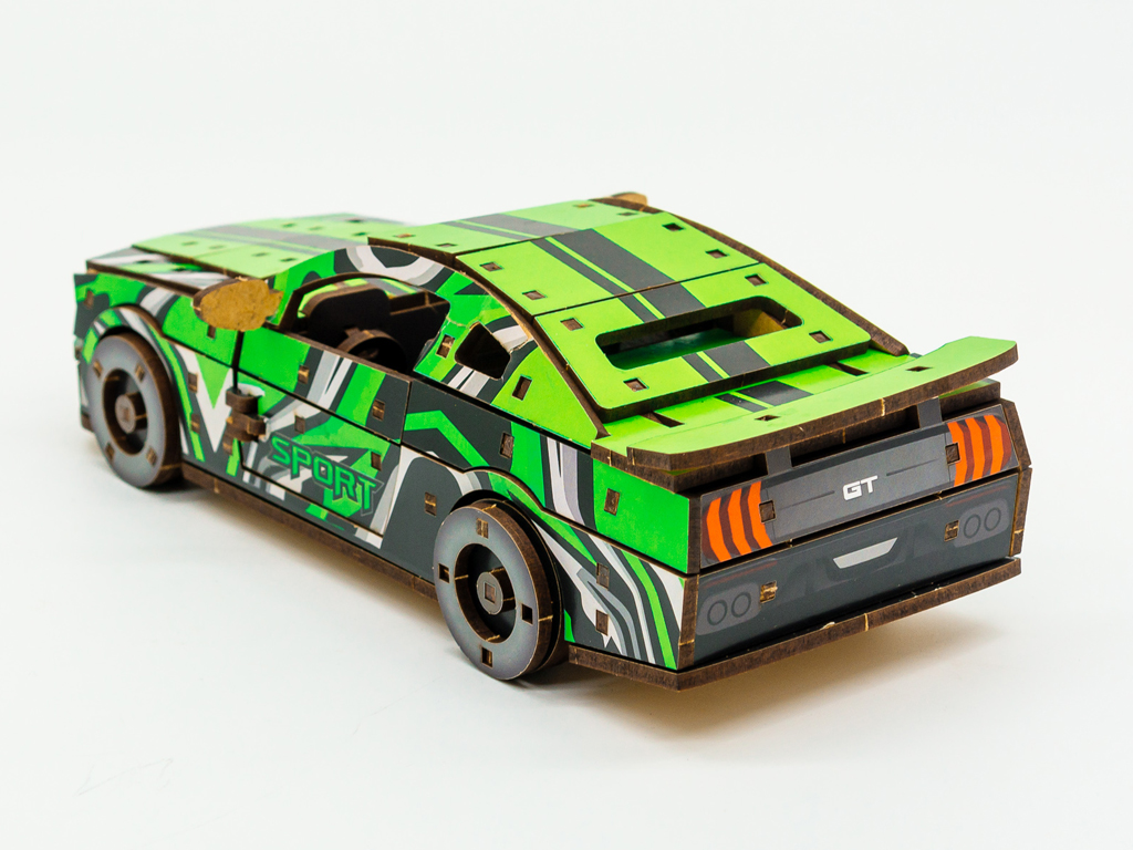 Дерев'яний 3D конструктор зелений Muscle Car, 162 деталі, PuzzleOk Puz-00946