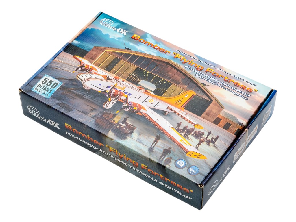 Деревянный 3D-конструктор "Бомбардировщик - Летающая крепость", PuzzleOk Puz-00949